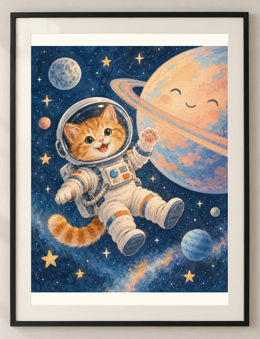 חתול חלל קטן — תמונה לחדר ילדים — detail — minimal-room-v3