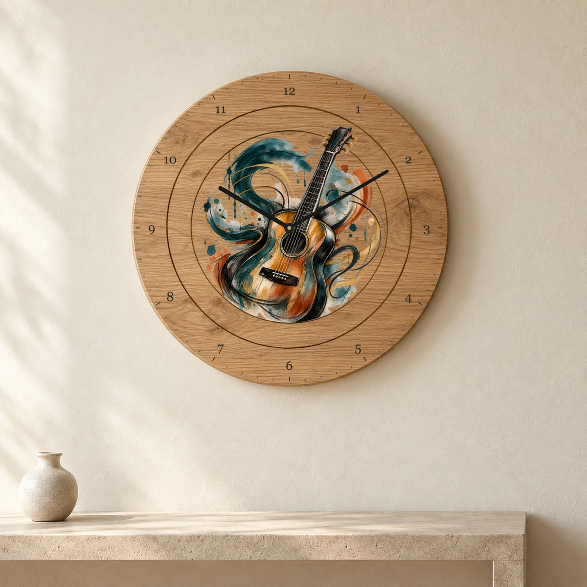 שעון עץ — גיטרה — room — oak-clock-room-v1