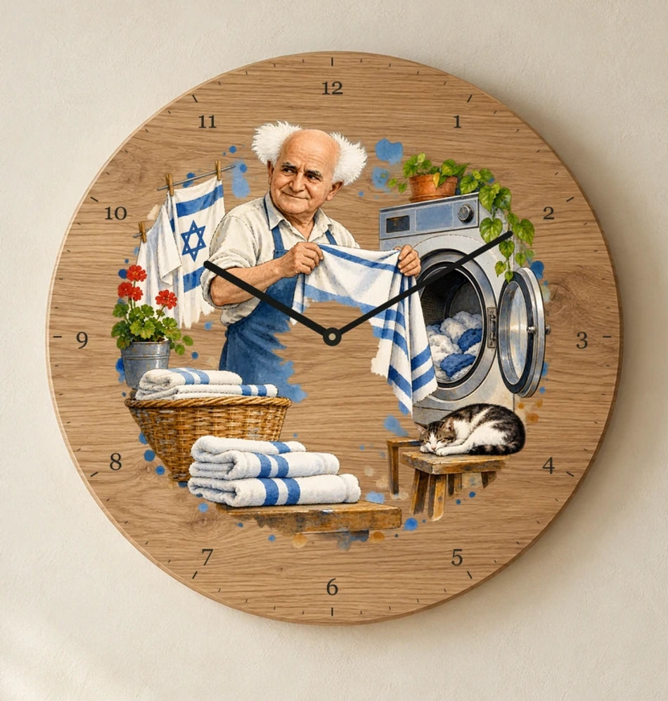 שעון עץ — בן־גוריון במכבסה — detail — oak-clock-room-v1