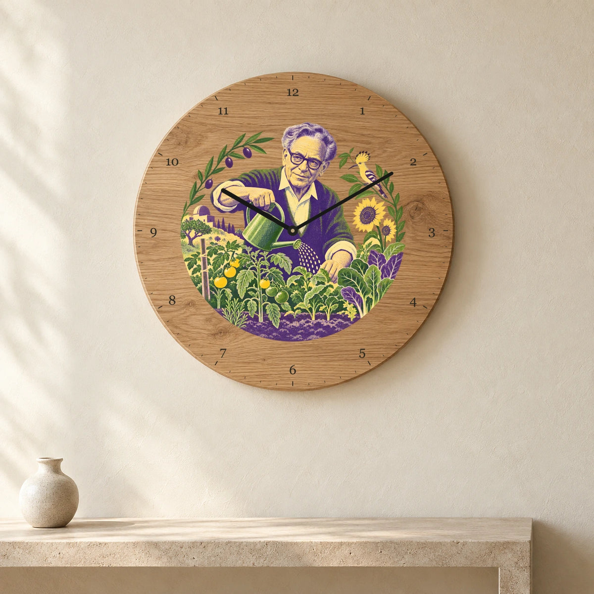 שעון עץ — אפרים קציר בגינה — room — oak-clock-room-v1