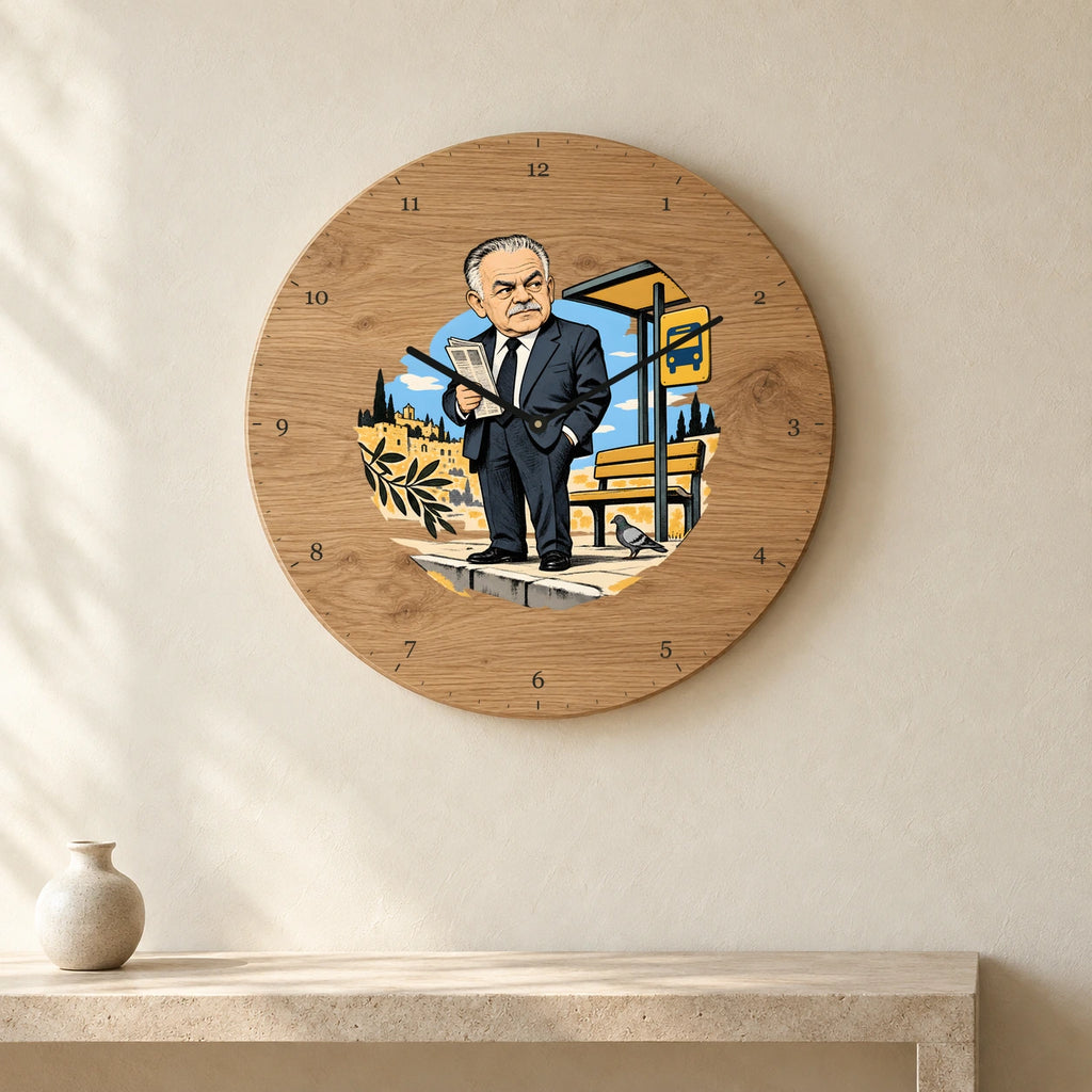 שעון עץ — יצחק שמיר בתחנת האוטובוס — room — oak-clock-room-v1