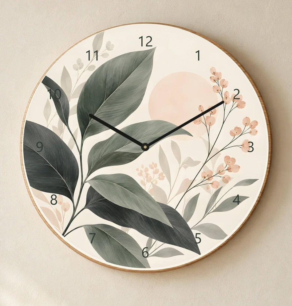 שעון פורמיקה — עלים נורדיים — detail — oak-clock-room-v1