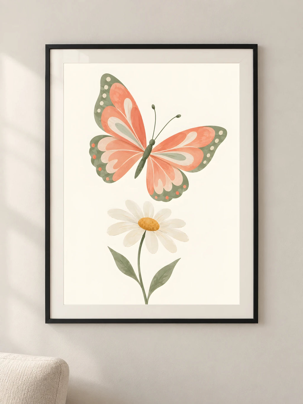 פרפר מעל פרח — framed — minimal-room-v3